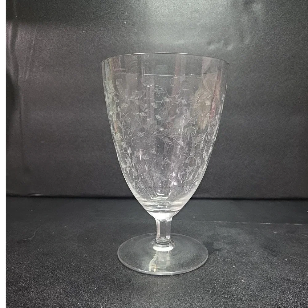 Leaf Etched Ice Tea Glass, Vintage‎ Footed Water Goblet, Replacement Drinkware